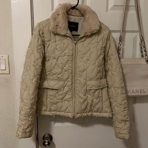 Vintage Roberto Cavalli beige jacket with faux fur collar